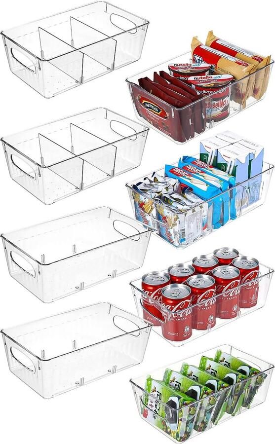 8 stuks hoogwaardige koelkastorganizer stapelbare keukenorganizer met 8 ballen opbergdoos organizer doorzichtige container voor eetkamer vriezer kast lade