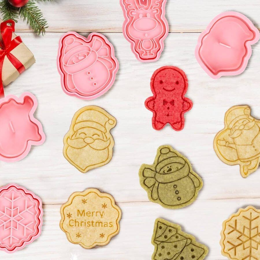 8 stuks kerstkoekjessnijders 3D-uitsteekvormen koekjes uitsteekvormpjes set met reliëfvorm voor koekjes zacht fruit sandwichkaas taartdecoratie