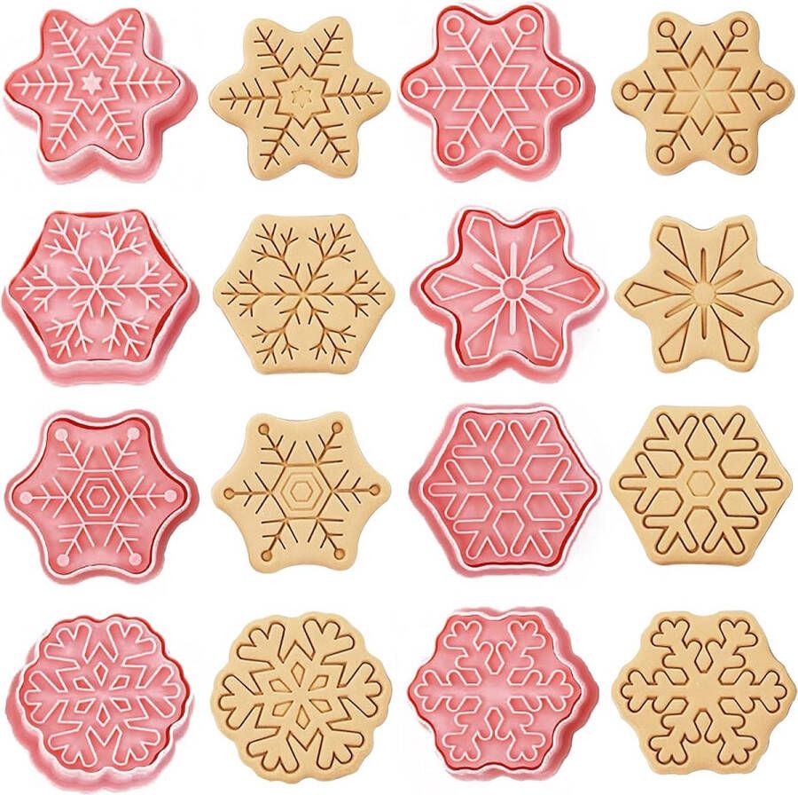 8 stuks kerstkoekjessnijders sneeuwvlokken koekjessnijders bakset voor 3D fondant uitsteekvormen plastic koekjessnijders voor kinderen sneeuwvlok koekjessnijder voor bakken en kerstfeest