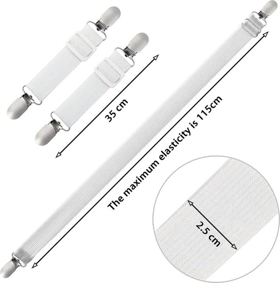 8 stuks lakenspanners verstelbare lakenspanners met metalen clips matrassspanners lakenspanners voor lakens matras strijkplank of bank (35-115 cm)