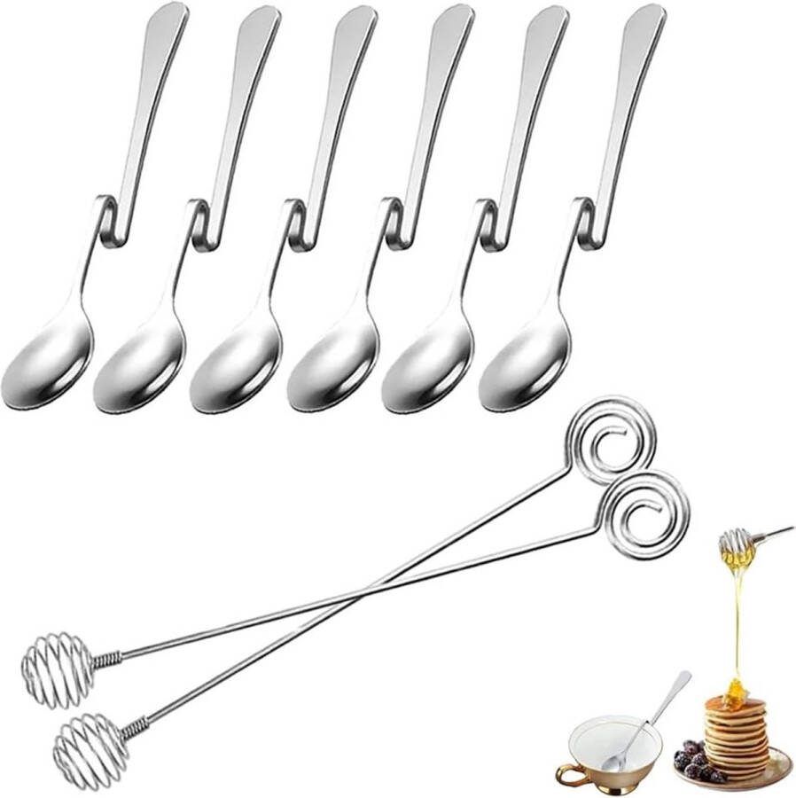 8 stuks latte macchiato-lepels en honinglepels koffielepel roestvrij staal lange steel honinglepel en hangende jamlepel voor honing siroop yoghurt koffie desserts