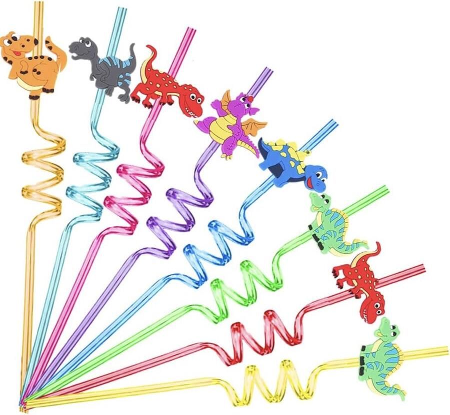 8 stuks plastic rietjes herbruikbare rietjes van kunststof dinosaurus-rietjes dinosaurus-feestaccessoires verjaardagsfeestdecoraties