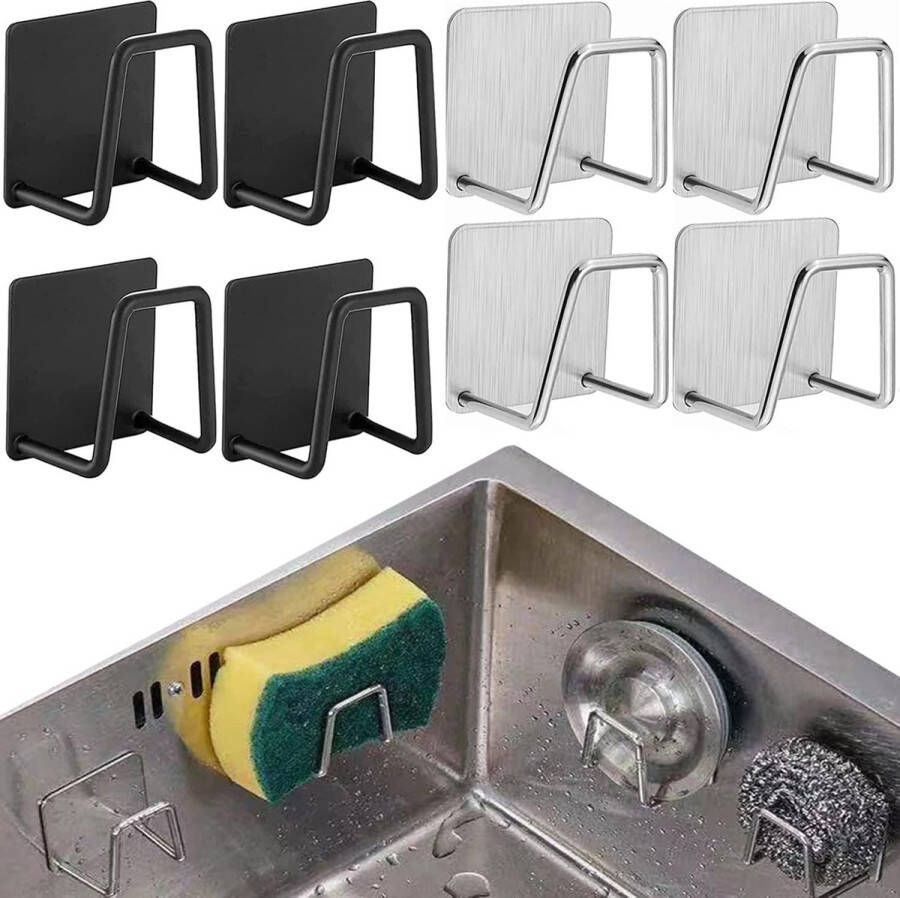 8 stuks sponshouders roestvrijstalen kleefsponshouder duurzame waterdichte sponshouder keuken zonder boren voor badkamer spoellappen pannendeksel keukenaccessoires huishoudelijke