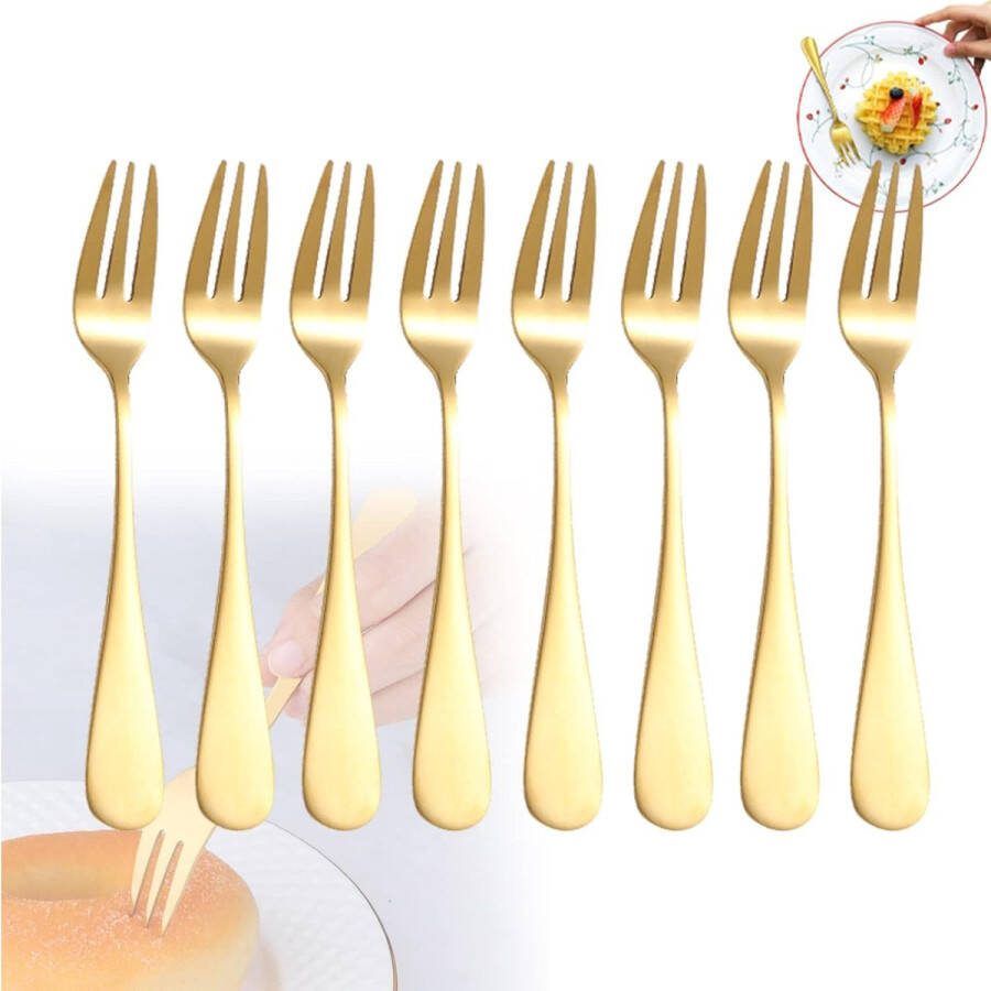 8 stuks taartvorken vorken taartvorken goud tafelvorken roestvrij staal dessertvorken goud gouden kleine taartvorken voor fruit ijs salade steak pizza noedels middagthee