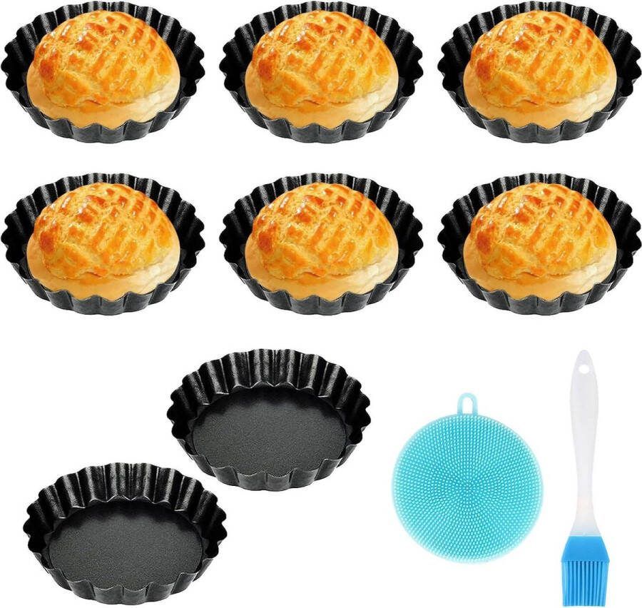 8 stuks taartvorm hefbodem quichevorm Ø10cm mini-taartvorm anti-aanbaklaag- quichevorm kleine taartpan tarteletvormpjes met afneembare basis. tartelette vormen