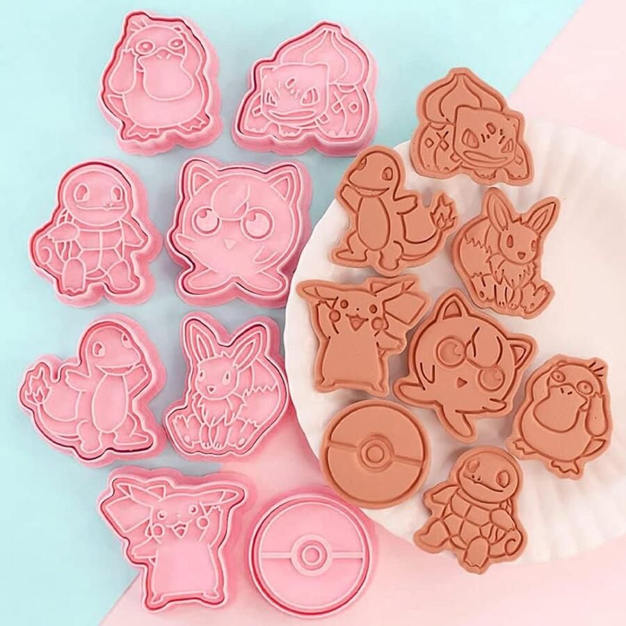 8 stuks uitsteekvormen set kunststof uitsteekvormpjes cartoon koekjessnijders 3D koekjessnijders cartoon koekjesvorm roze koekjessnijders voor koekjes fondant chocolade