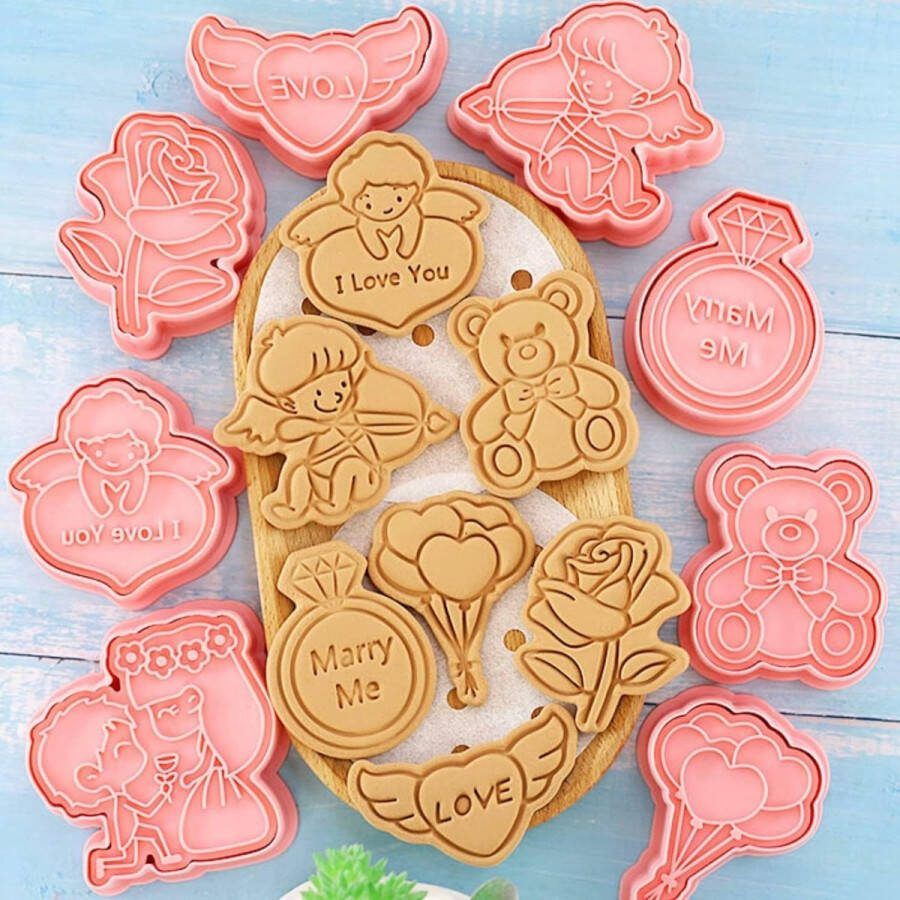 8 stuks uitsteekvormpjes voor Valentijnsdag 3D fondant uitsteekvormen stempels koekjessnijders voor brood fondant chocolade koekjes doe-het-zelvers