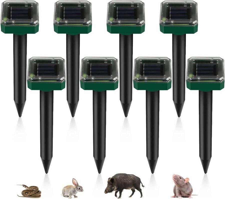 8 stuks Ultrasonische Mollenverjager Mollenbestrijding Woelmuizenverjager Mol Afschrikking Ongediertebestrijding IP65 Tuin Gazon