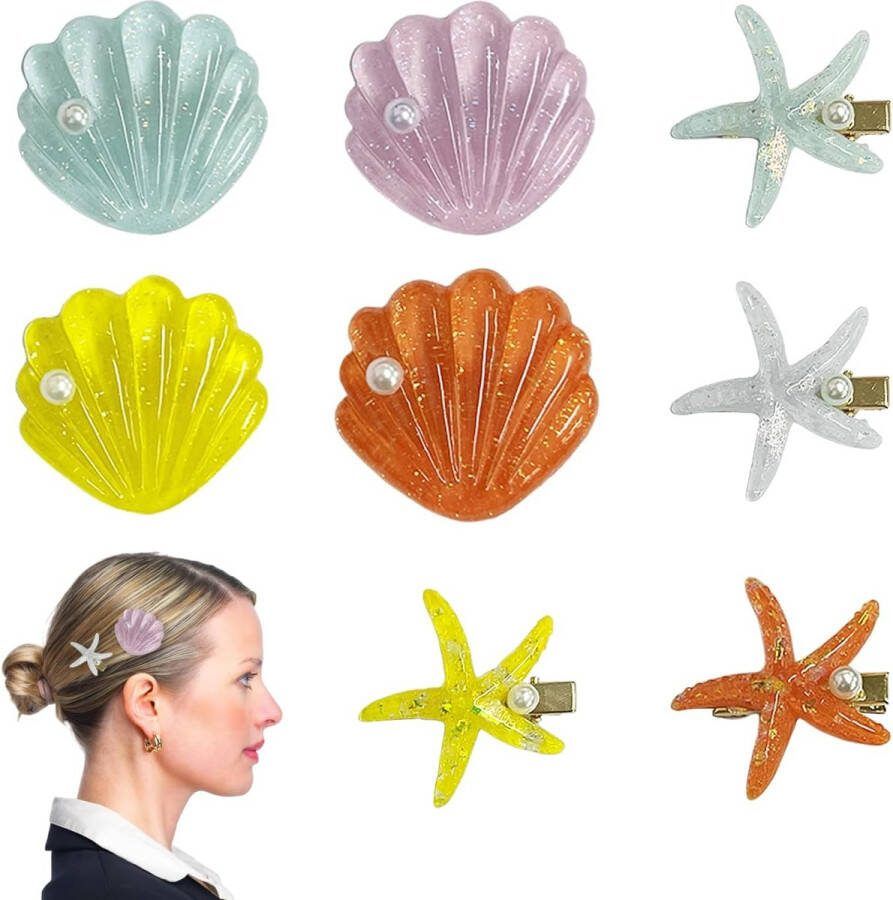 8 stuks zeester schelp-haarspelden schelp-haaraccessoires zeester haarspelden kinderzeemeermin-accessoires pailletten-zeester-schelp-haaraccessoires parelhaarspelden