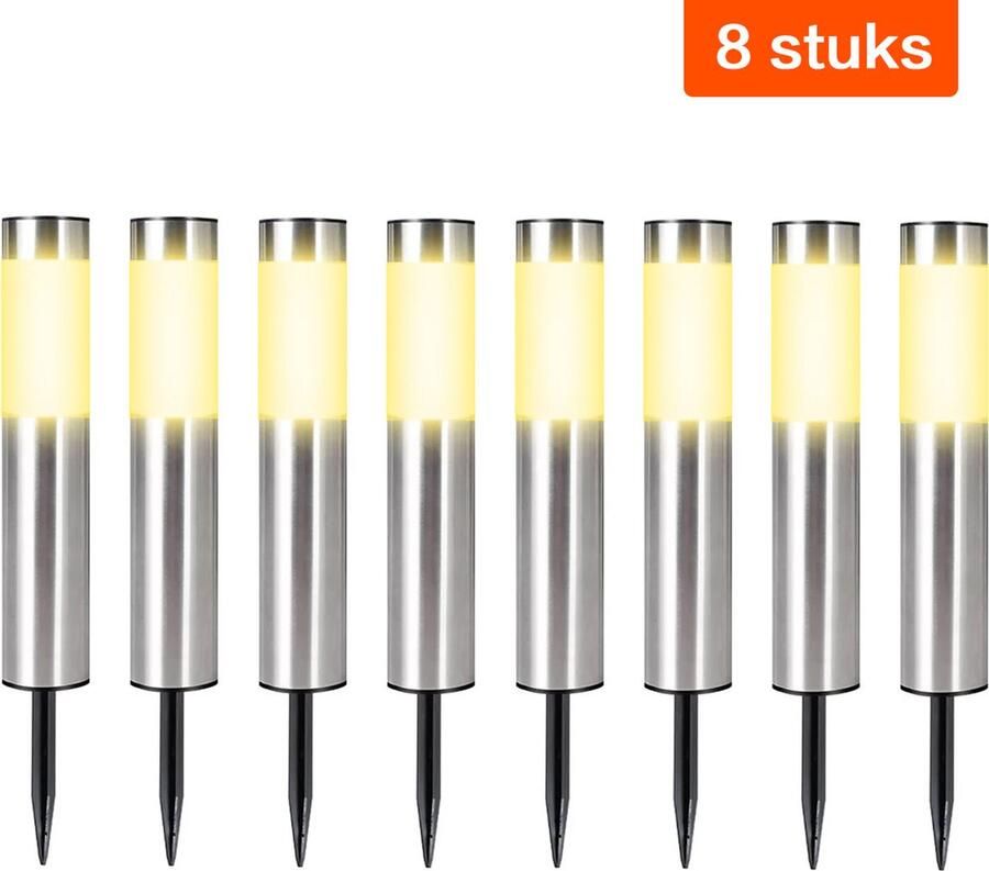 8 Stuks zonne-Solar Tuinlamp-verlichting voor buiten zonne-tuin staak buitenlamp zonne-energie landschap stok lamp buiten gazon lamp Cilindrisch steek lichten zaklamp straatlantaarn tuin licht (Kleur:Grijs)