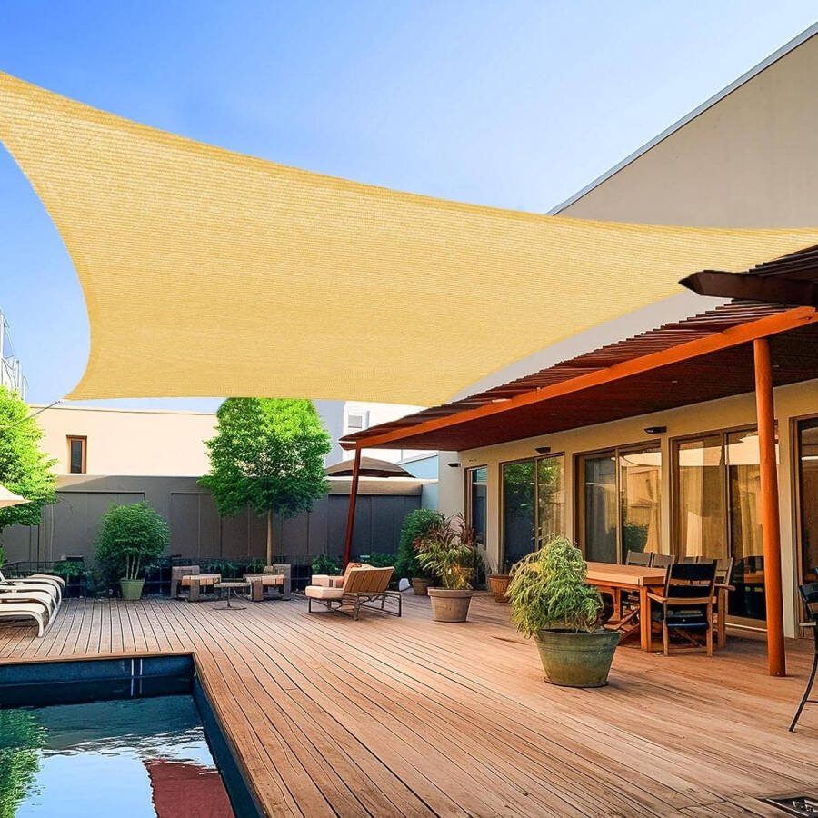 8' x 10' Rechthoek Zand Kleur Zonnescherm Zeil UV Blok voor Openluchtfaciliteit en Activiteiten Shade Sail