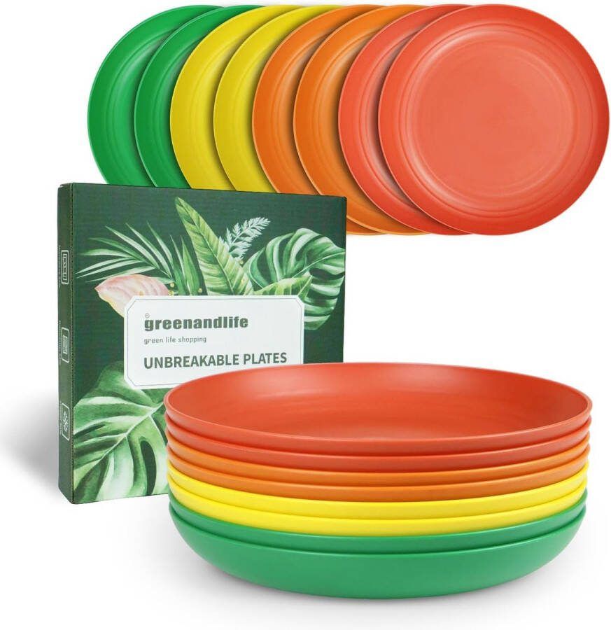 8 x 25 cm bordenset onbreekbare borden herbruikbare kinderborden lichtgewicht plastic borden campingborden magnetron- en vaatwasmachinebestendig