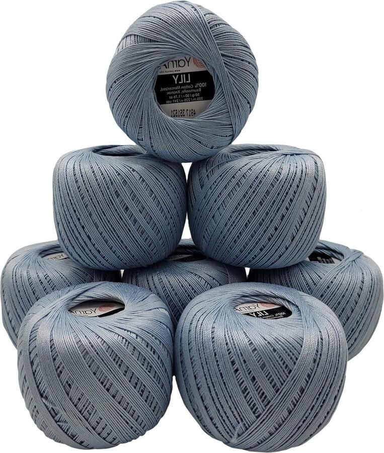 8 x 50 gram Lily 100% gemerceriseerd katoenen garen 400 g haakgaren eenkleurig lichtblauw 4917