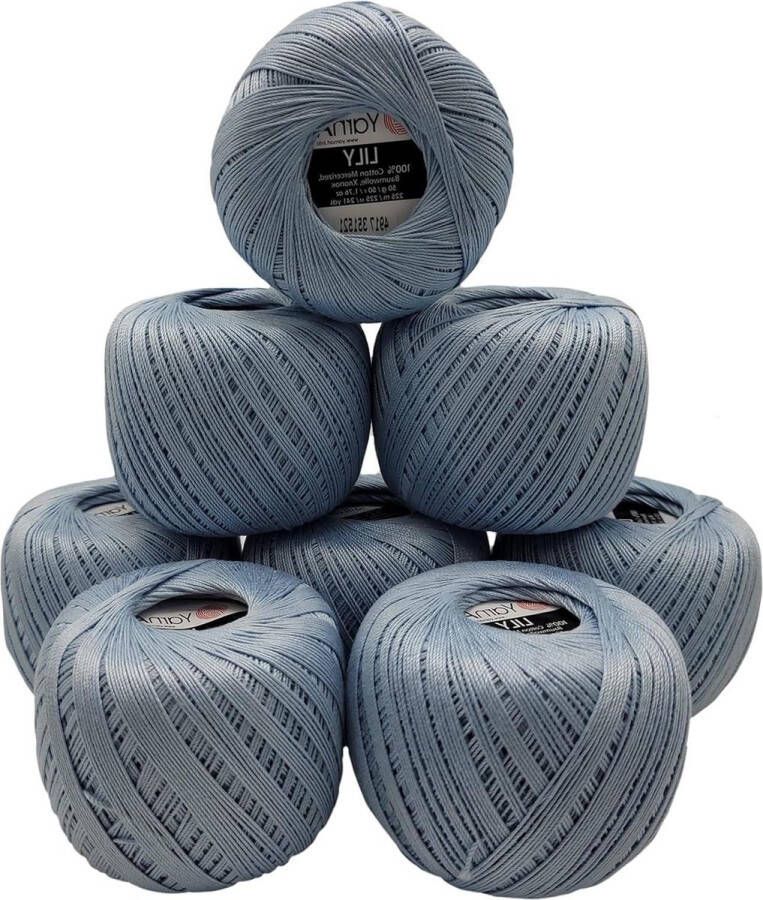 8 x 50 gram Lily gemerceriseerd katoen haakgaren lichtblauw 4917 400 g