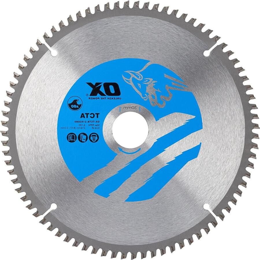 80 Tanden TCG Aluminium-Kunststof-Laminaat Snijden Cirkelzaagblad 216 30mm Zilver-blauw