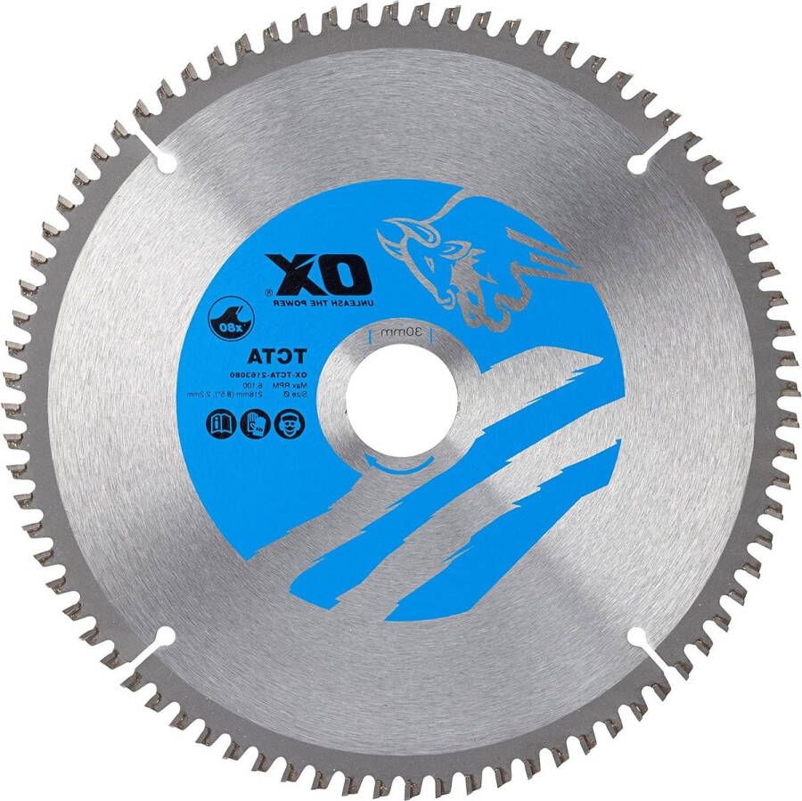 80 Tanden TCG Aluminium-Kunststof-Laminaat Snijden Cirkelzaagblad Zilver-Blauw 216 30mm