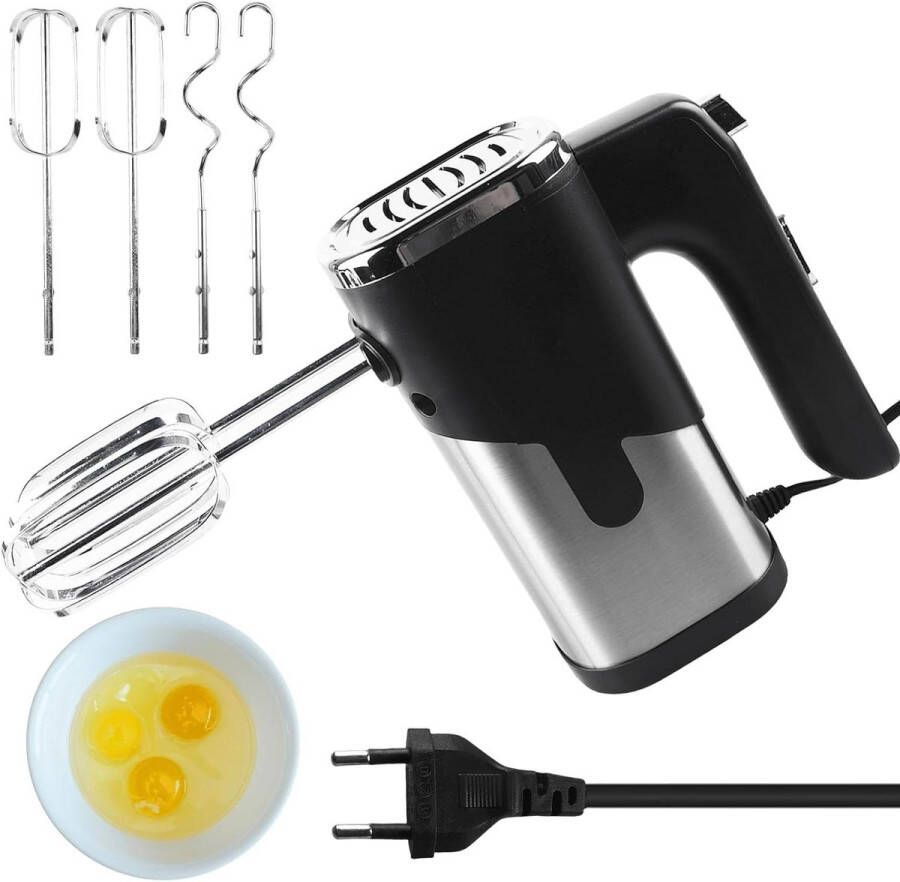 800 W elektrische handmixer 5 snelheden roestvrijstalen accessoires zwart