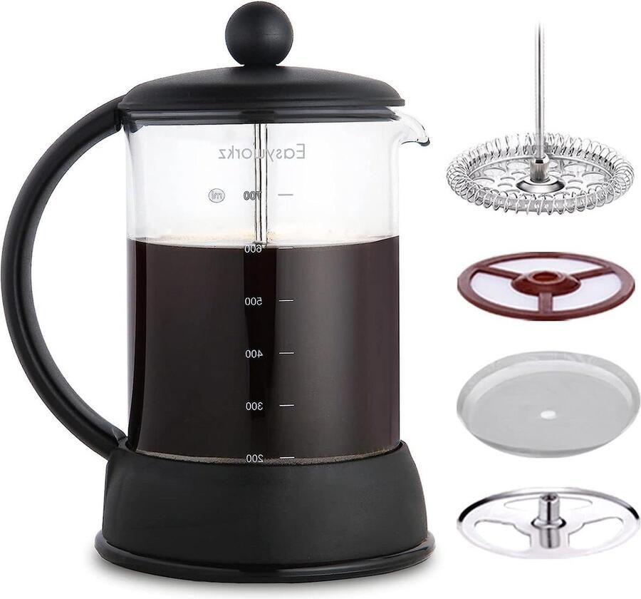 800ml Franse Pers koffiemaker hittebestendig borosilicaatglas zwart