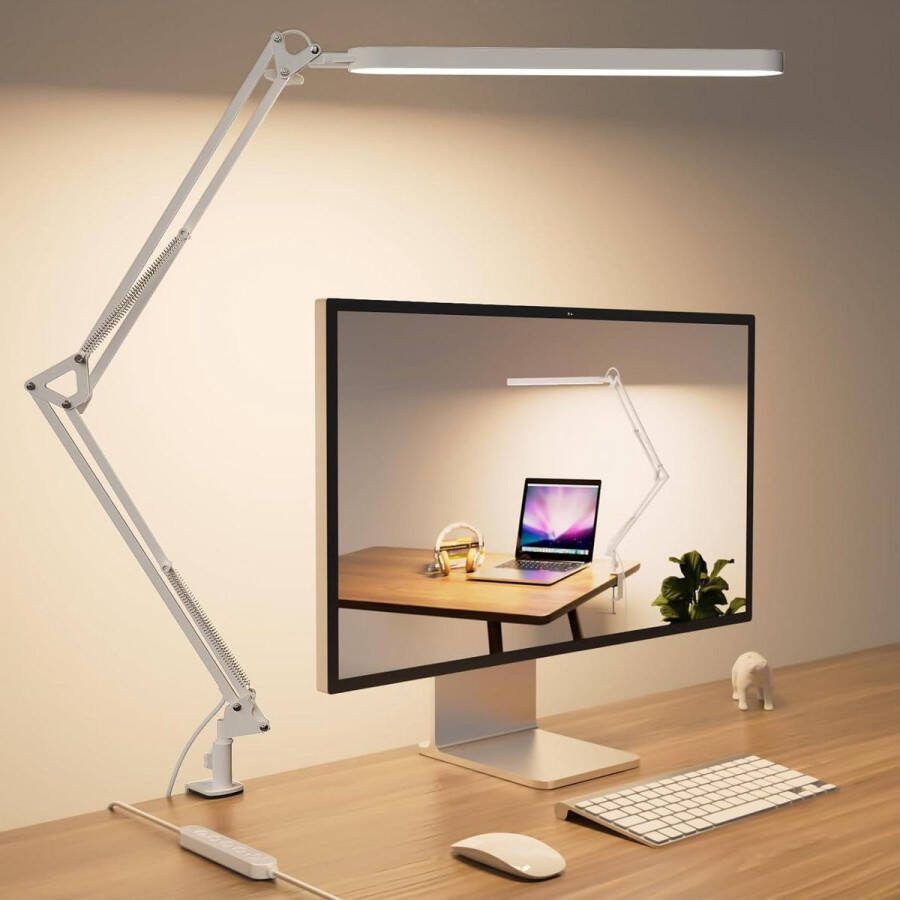 80cm LED Bureaulamp voor Kantoor Touch Control 5 Kleurmodi X 11 Helderheidsniveaus 1300LM Timmer en Geheugenfunctie 12W Studielamp Wit