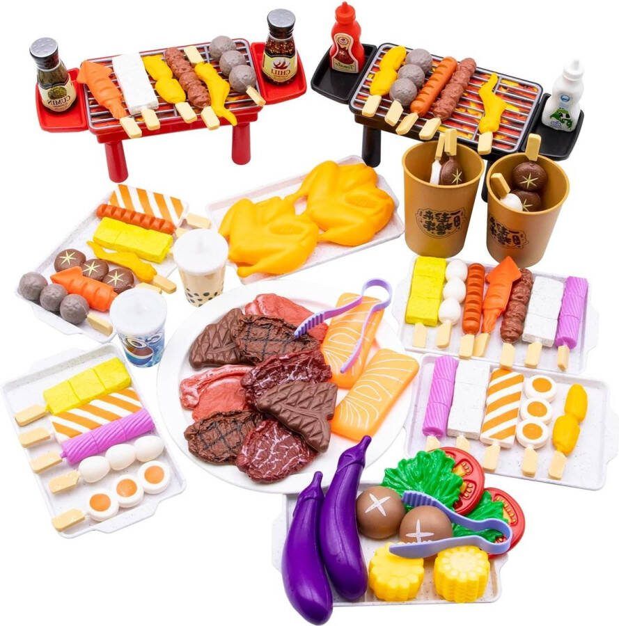 80Pcs BBQ Pretend Play Voedsel Set Barbecue Speelset Speelgoed Grill Keuken Koken Gereedschap Rol Speelgoed Voor 3+ Kids Peuters Jongens Meisjes Xmas Verjaardagscadeaus bbq gereedschap