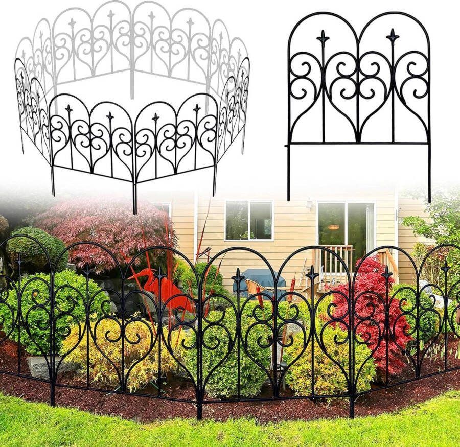 82 cm (H) x 3 m (L) Decoratieve tuinomheining roestvrij metalen hek panelen hondenhek dierlijke barrière tuin hekwerk paneel rand voor tuin patio bloembed