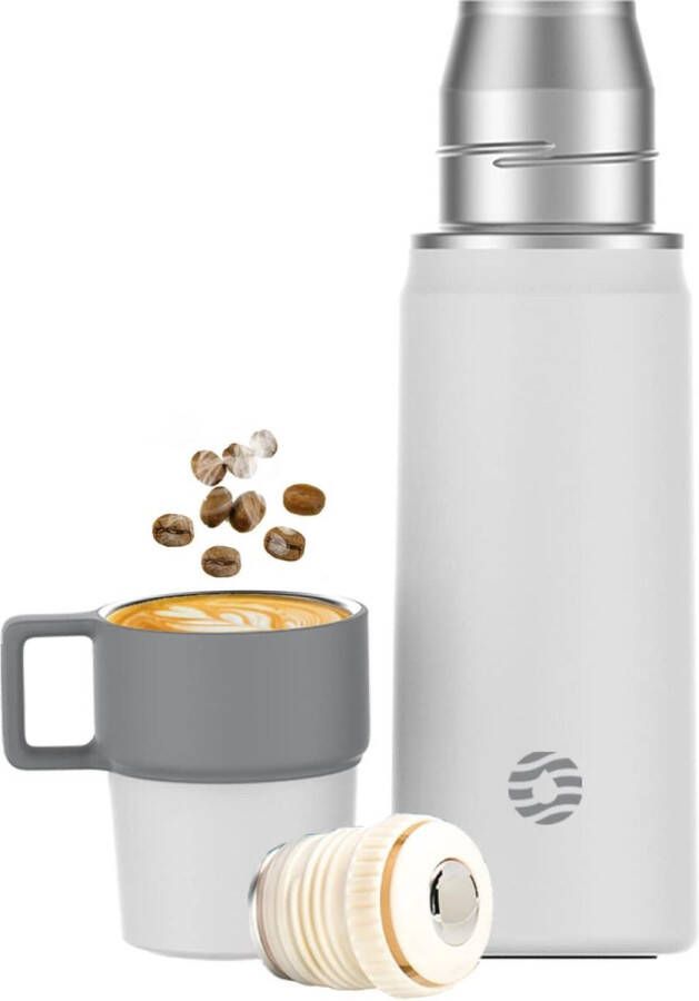 850 ml thermosfles met beker voor koffie lekvrij waterthermosfles BPA-vrij roestvrij staal voor kinderen bubbels sport universiteit school fitness outdoor camping wit