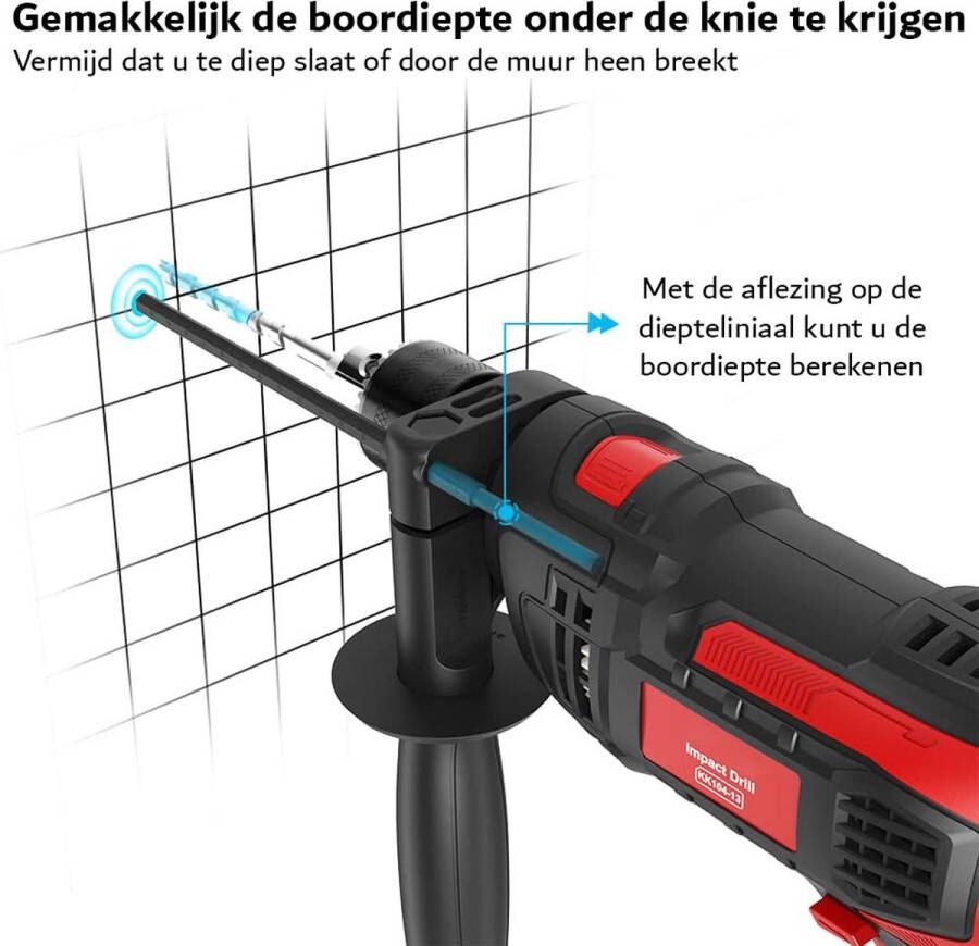 850W Slagboormachine met 360° Draaibare Handgreep Hamer en Boormachine in 1 Dieptemeter Voor Staal Metselwerk Beton Hout