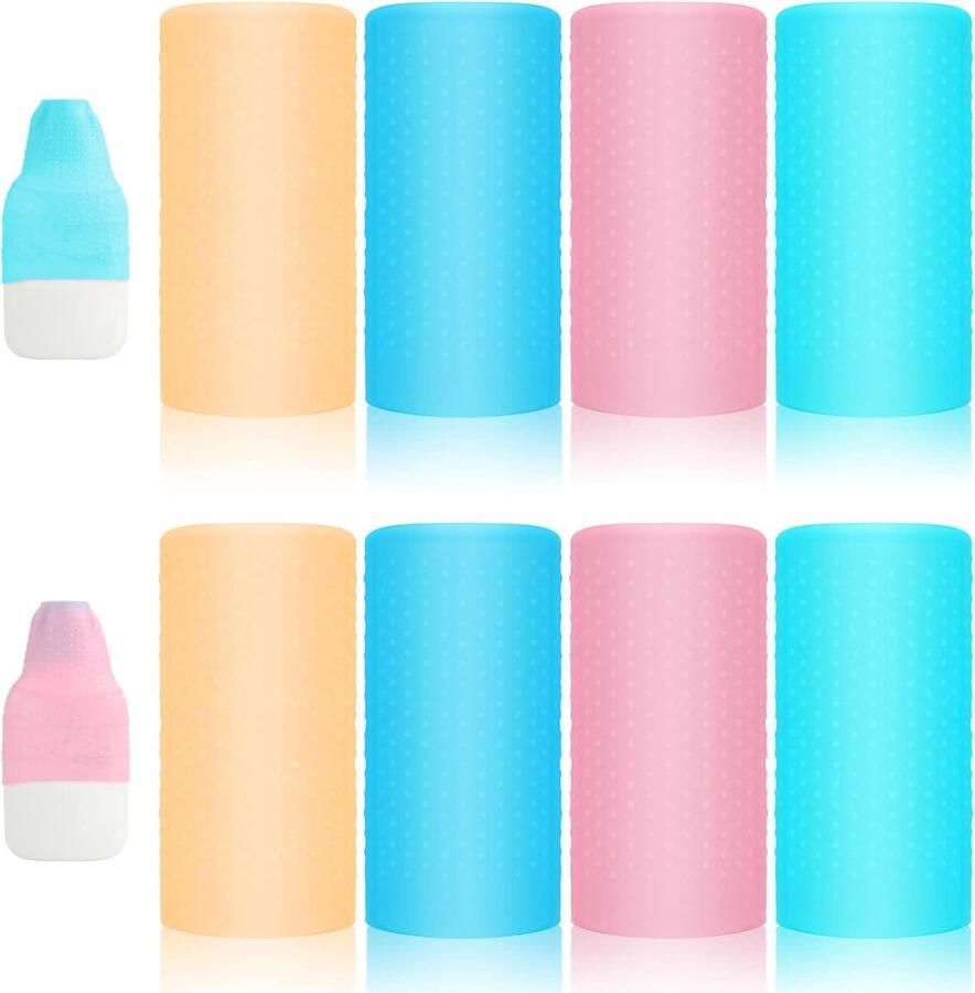 8x Lekvrije Hoezen voor Reisflessen Siliconen Herbruikbare Elastische Hoezen Geschikt voor Standaard en Reisformaat Toiletartikelen Vier Kleuren reisflesjes 100ml