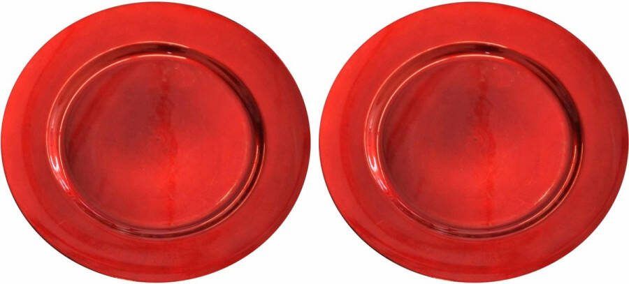8x Ronde glanzende rode diner onderborden 33 cm Tafel dekken Kerstdiner diner