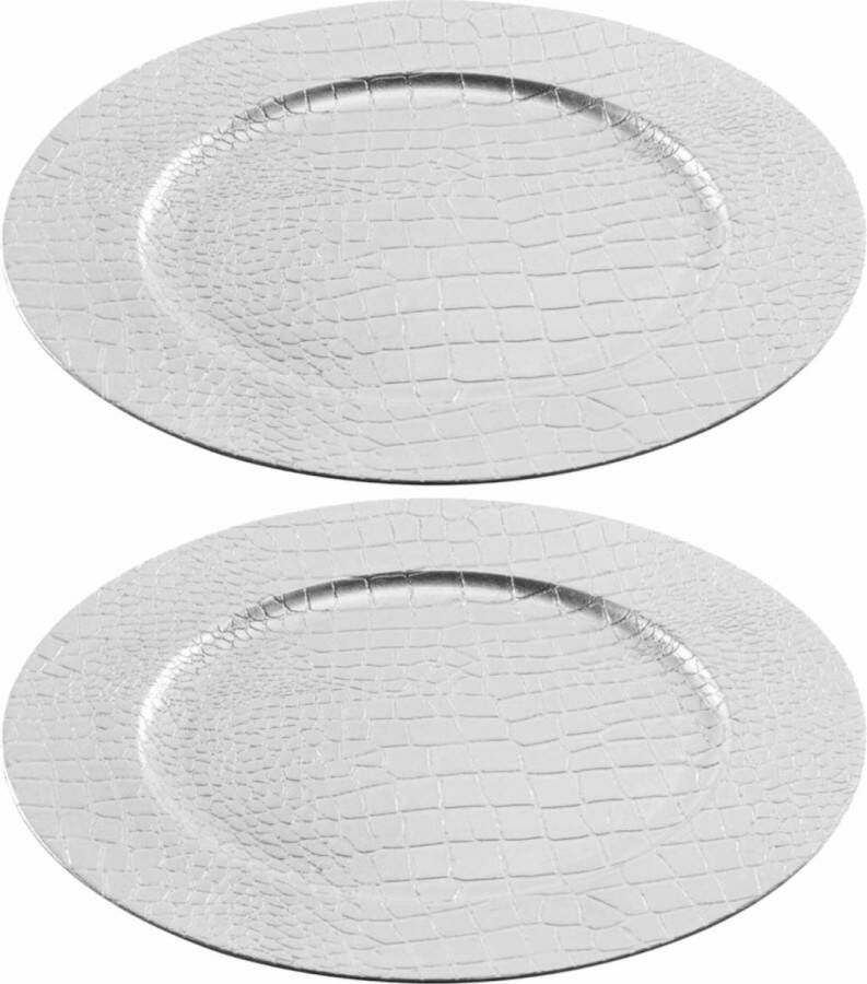 CEPEWA 8x Ronde luxe kerstdiner diner onderborden zilver lederlook 33 cm Onderbord kerstdiner onderbord kerstfeest