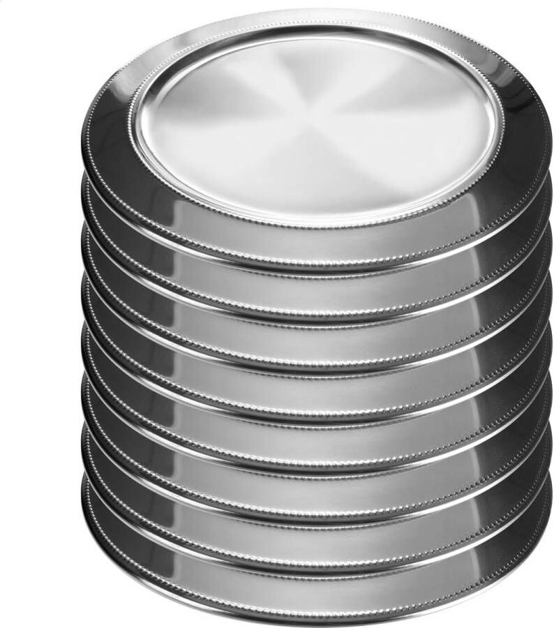 8x serveerborden sierborden van roestvrij staal 39 cm rond dienblad voor serveren en decoreren elegant gedecoreerde serveerschalen (39 cm roestvrijstalen borden 8 stuks)
