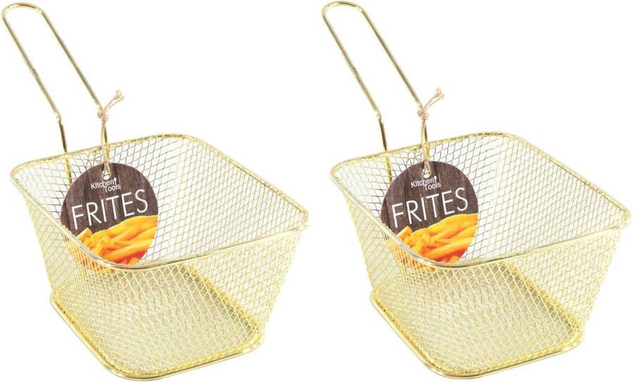 Merkloos Sans marque 8x stuks gouden patat snack serveermandjes frietmandjes 14 cm Tafeldecoratie Patat snack serveren in een mandje