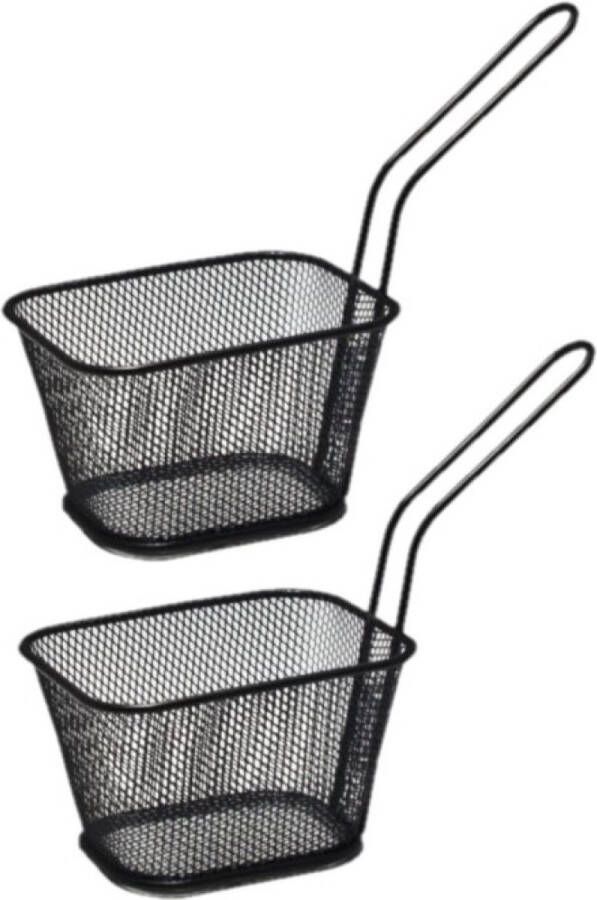 Merkloos Sans marque 8x stuks zwarte patat snack serveermandjes frietmandjes 10 cm Tafeldecoratie Patat snack serveren in een mandje