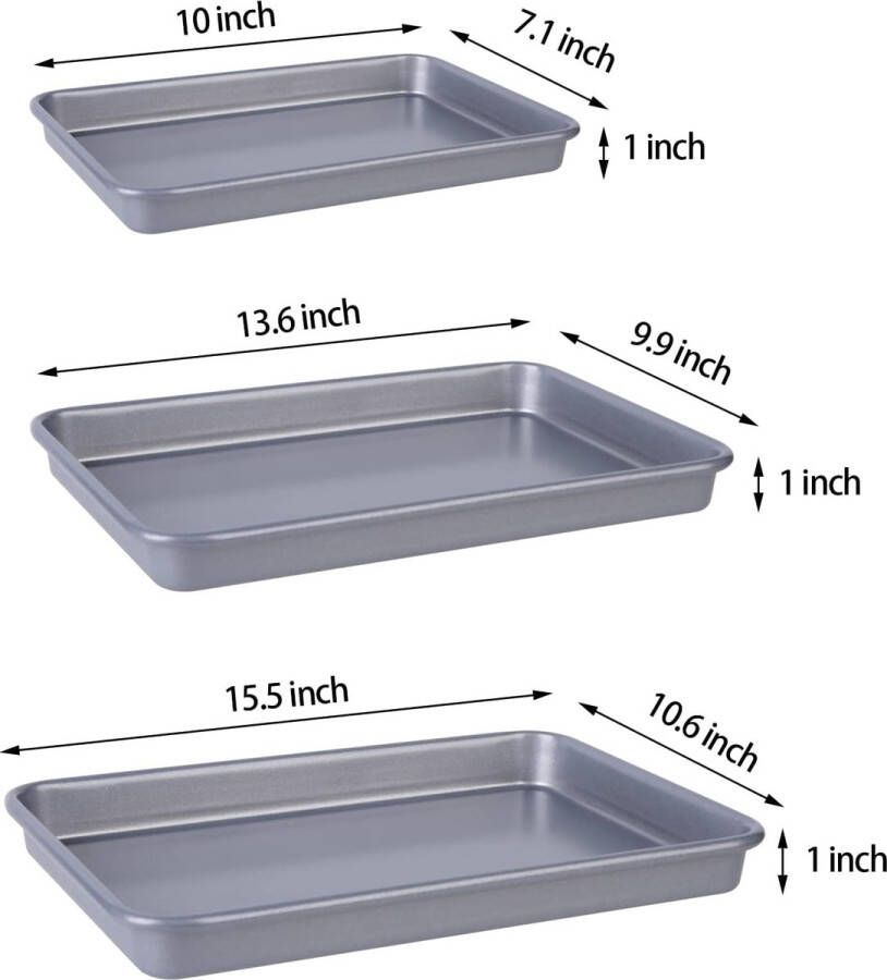 9 5 13 15 inch bakplaat set 3-delige zware bakpan voor oven (lichtgrijs)