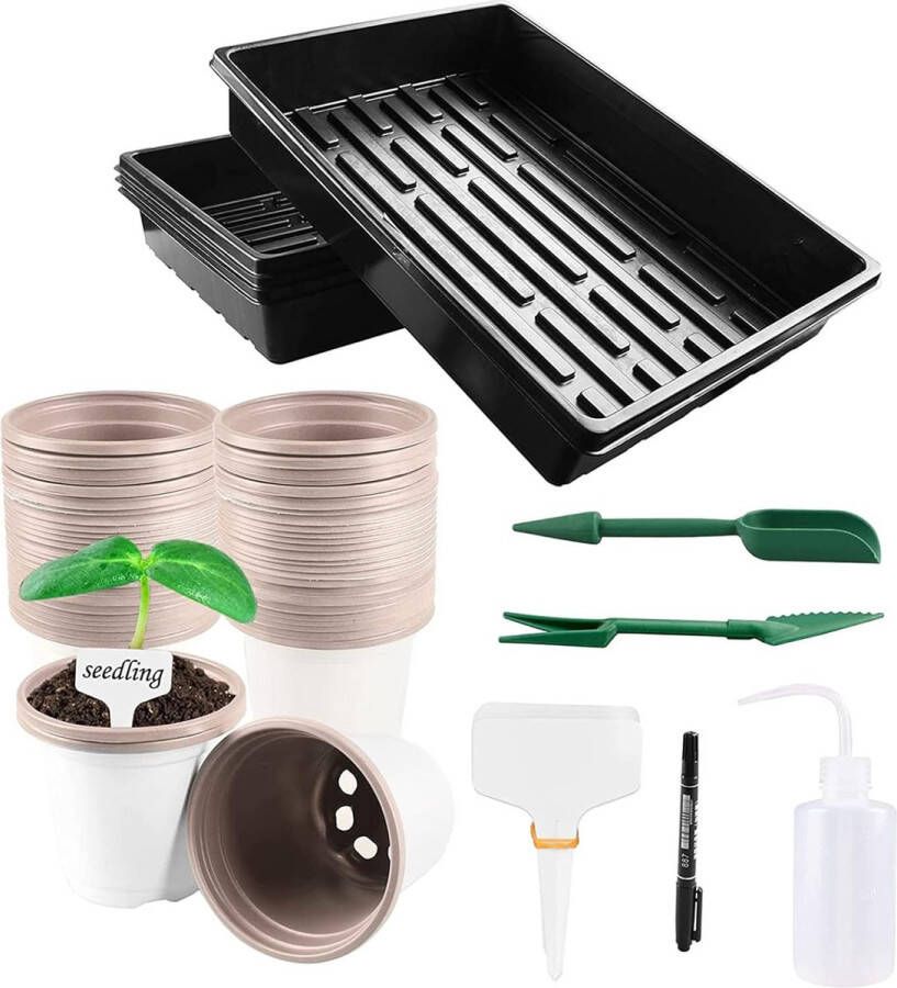 9 cm kweekpotten met 4 stuks plantenschalen zonder gaten kunststof plantenpotten 50 stuks kleine bloemen plantenpotten set voor fruit groenten planten vetplanten zaailingen stekken