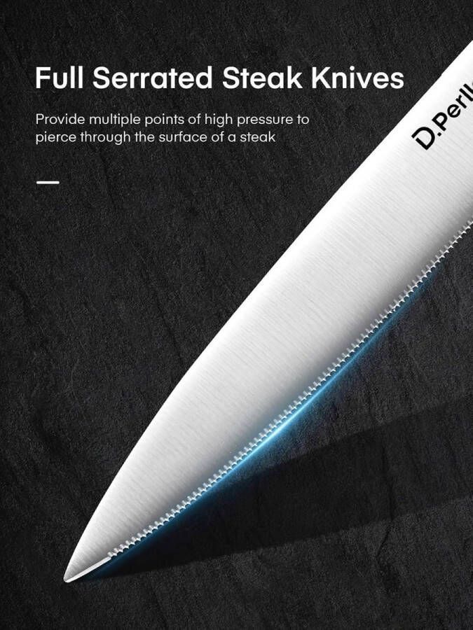 9-Delig Scherpe Steakmessen met Ergonomisch Handvat Gekartelde Steakmessen & Acryl Messenhouder