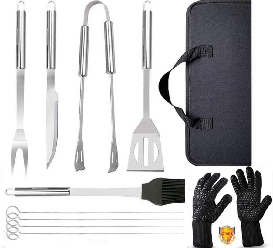 Roestvrijstalen BBQ Gereedschapset 9delig Hittebestendig tot 800°C Grill Kit Set Draagtas Mannen Vrouwen Camping Grilling Barbecue Handschoenen bbq accessoires