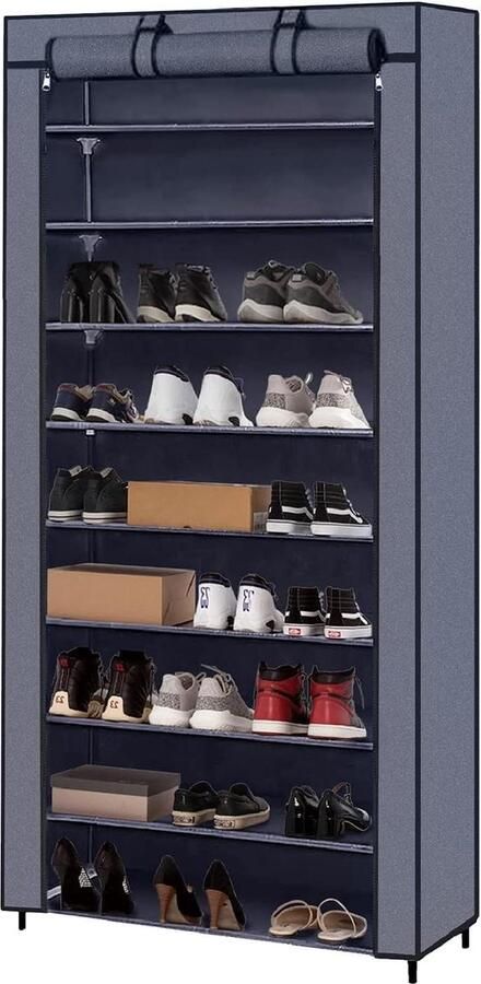 9-niveaus Schoenenkast voor 45 paar schoenen waterdicht grijs 88 x 28 x 160 cm (met hoes)
