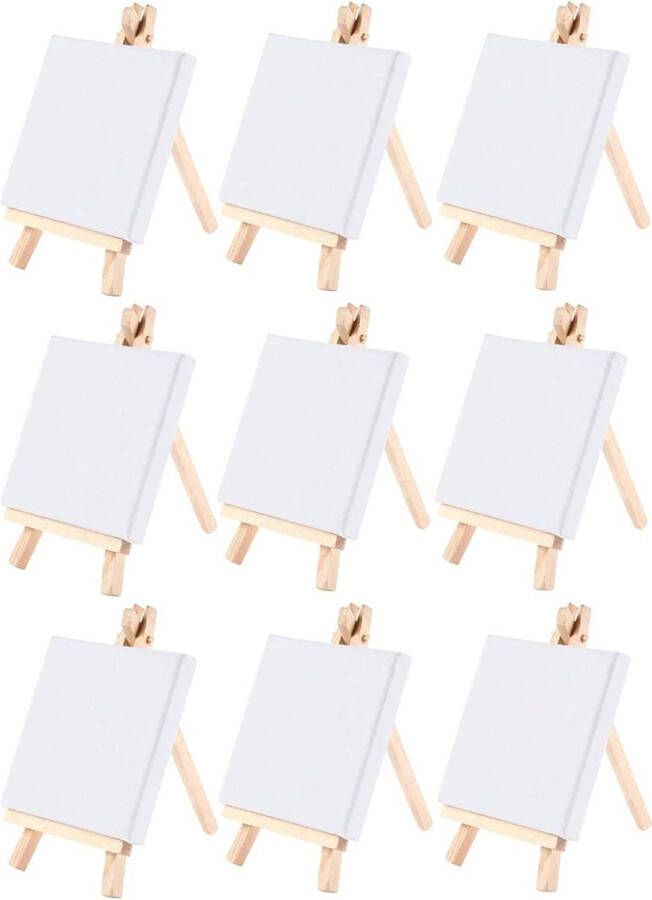 9 stuks mini-canvas met mini-ezel mini-houten decoratie schildersezel kleine houten driehoek ezel voor display foto's visitekaartjes fotoalbums posters fotomemo schilderhandwerk