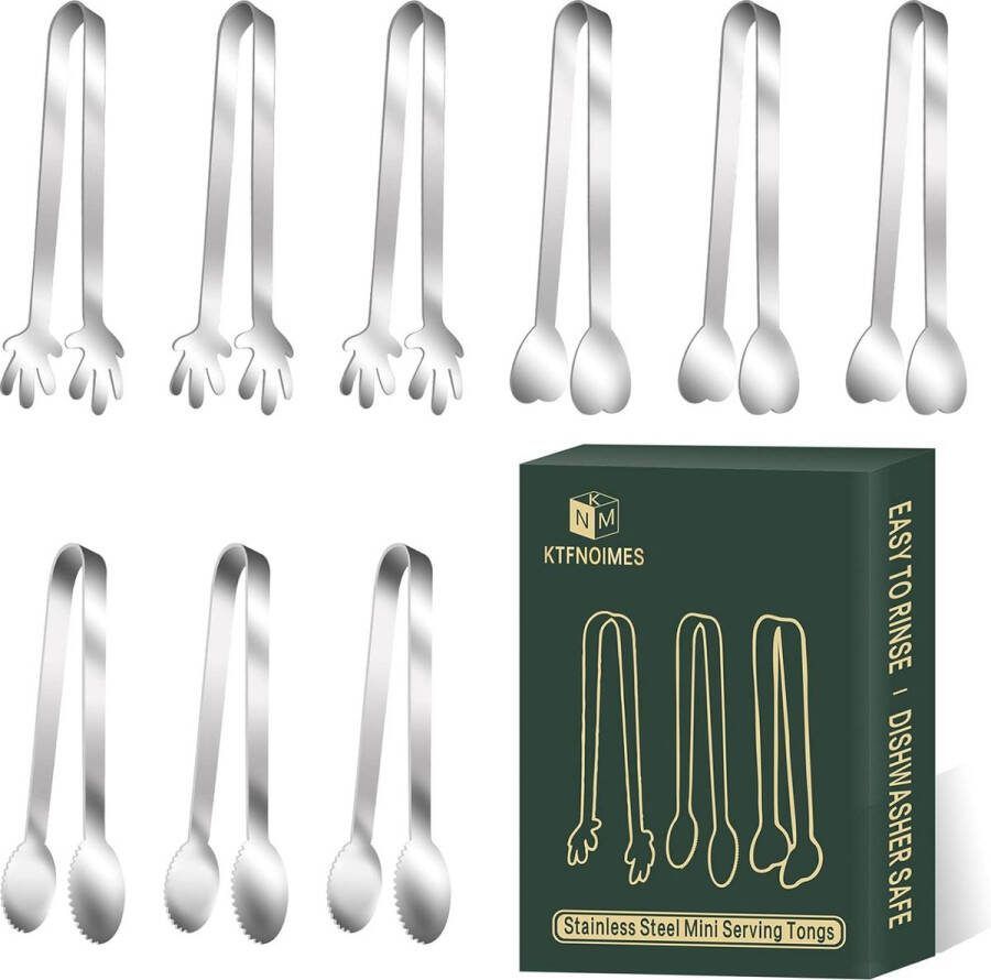 9 stuks mini-serveertangen roestvrij staal klein serveergerei keukentang voedseltangen kleine keukentangen voor het serveren van voedsel ijsblokjes fruitsuiker (4 75 aperitieftang)