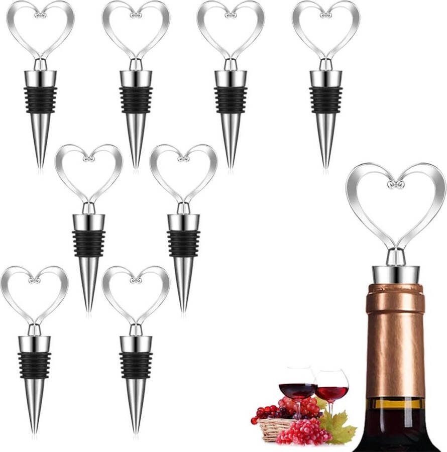 9 x conische wijnstoppers van metaal wijnstopper wijnaccessoires metalen hartvormige wijnkurken voor wijnflessen champagne mousserende wijn bierflessen (zilver)