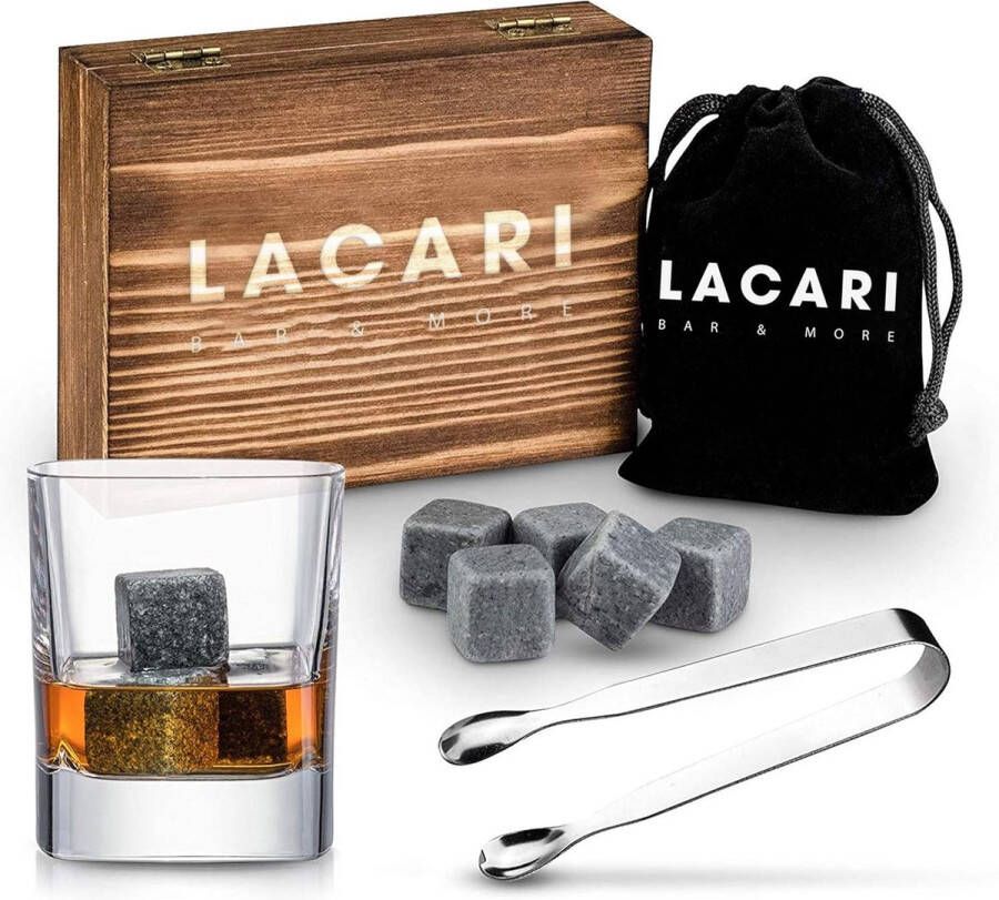 9 x Whiskey Stones – herbruikbare speksteenijsblokjes met houten kist roestvrijstalen tang en e-book perfecte cadeauset