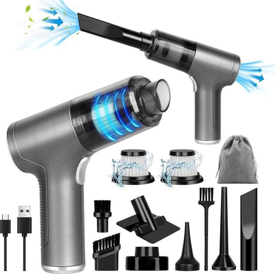 9000Pa Mini Auto Stofzuiger Handstofzuiger met USB-C Snel Opladen 8 Multifunctionele Mondstukken