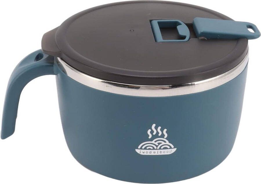 900ml Roestvrijstalen Instant Ramen Bowl Deksel Telefoonhouder Noodle Cooker Soepkom Office College Dorm Room BLAUW