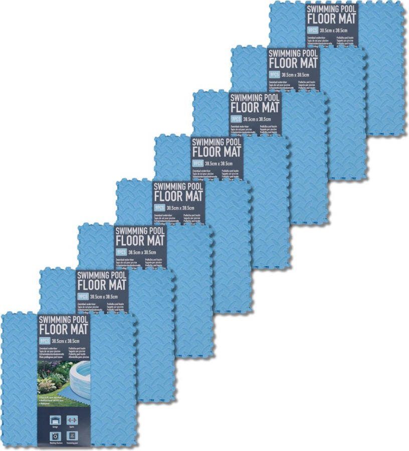 90x stuks Zwembad Tegels Ondervloer Blauw Foam tegels Grip mat Ondergrond Bodem bescherming Puzzelmat voor zwembad 38 5 x 38 5 x 0 8 cm