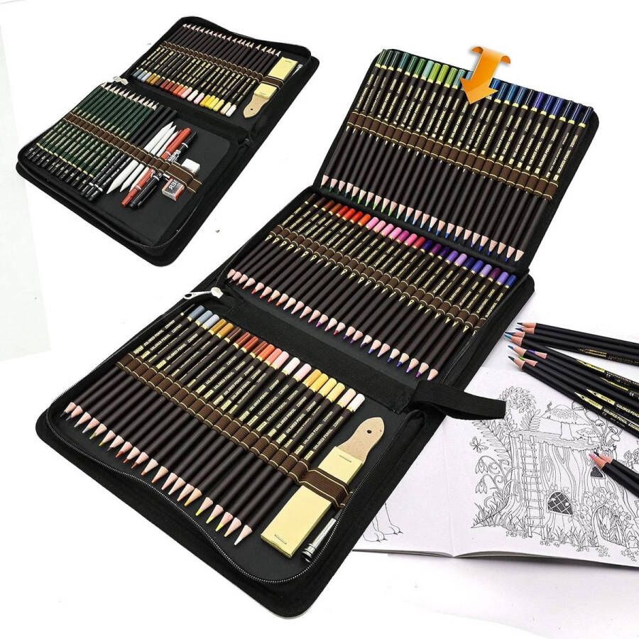 96 stuks kleurpotloden schetsen kunstset professionele tekenaccessoires etui groot tekenpotloden kunstenaars beginners scholieren Tekendoos