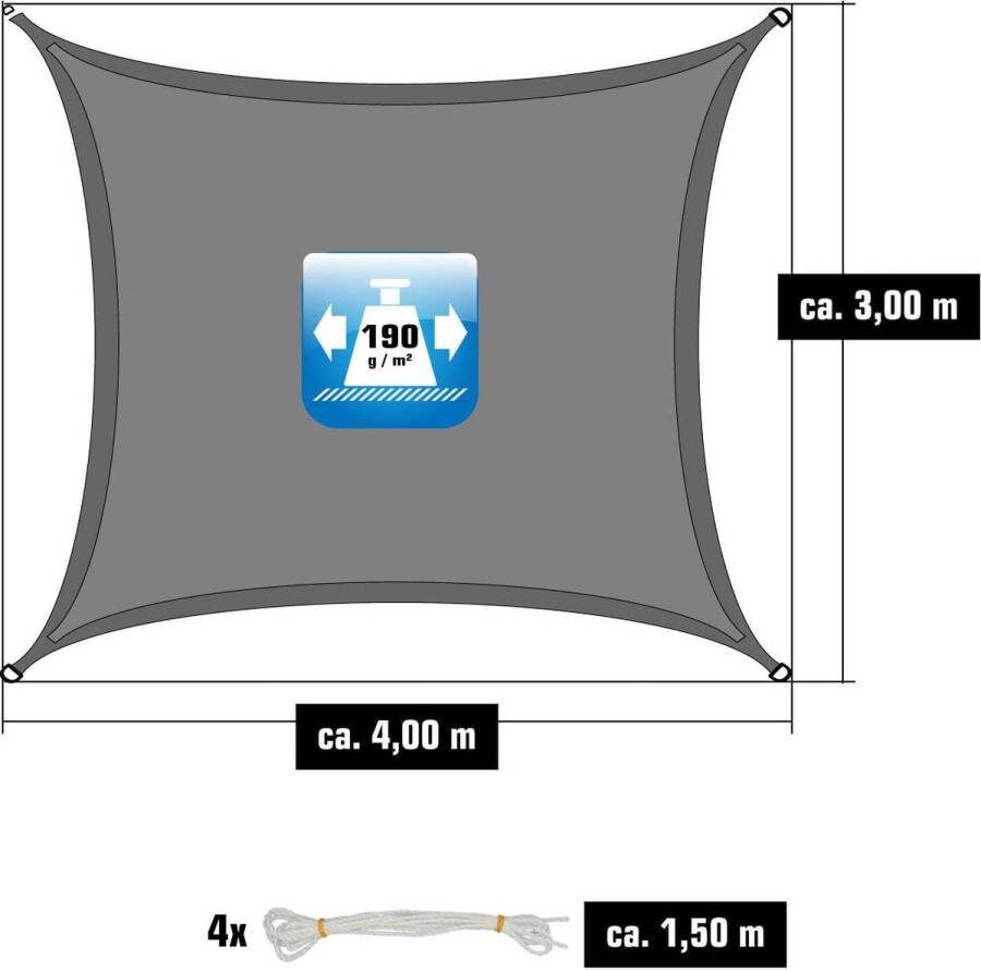 98% UV-bescherming: 4 m x 3 m zonnezeil waterdicht rechthoekig zonwering balkon terrasdak inkijkbescherming tuin zonnedak pergola zwembad trampoline caravan zonwering terras