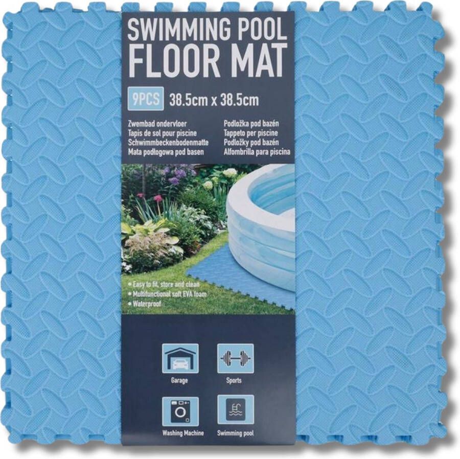 9x stuks Zwembad Tegels Ondervloer Blauw Foam tegels Grip mat Ondergrond Bodem bescherming Puzzelmat voor zwembad 38 5 x 38 5 x 0 8 cm
