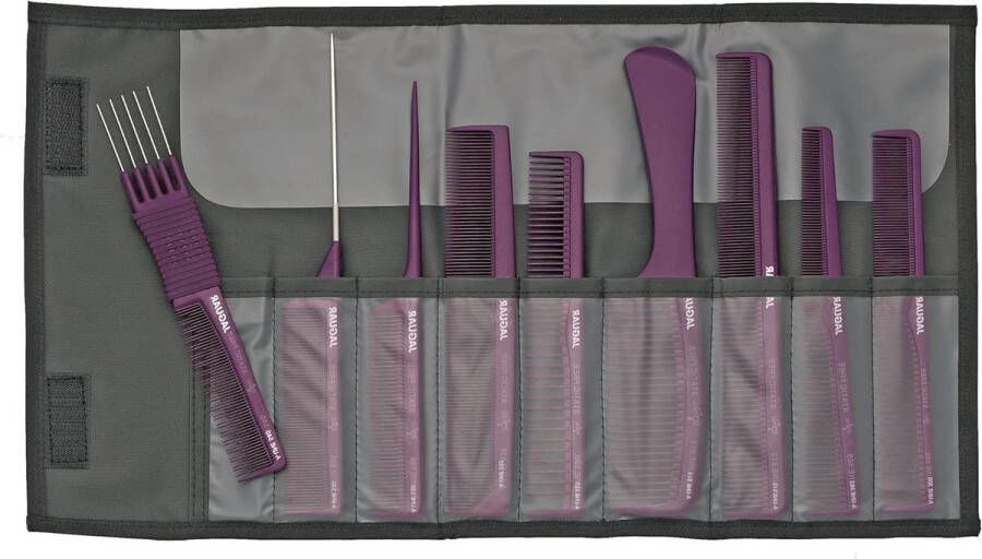 A-LINE VIOLET 9-delig antistatisch met opbergetui set van haarborstels