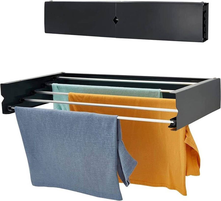 Aan de muur gemonteerd droogrek 120 cm intrekbaar droogrek opvouwbare waslijn wasdroger binnen en buiten compact effen ontwerp capaciteit 30 kg antraciet